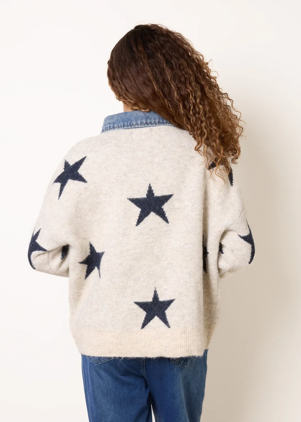 Blue Vanilla Beige Star Knit Polo Jumper - One Size Image 4