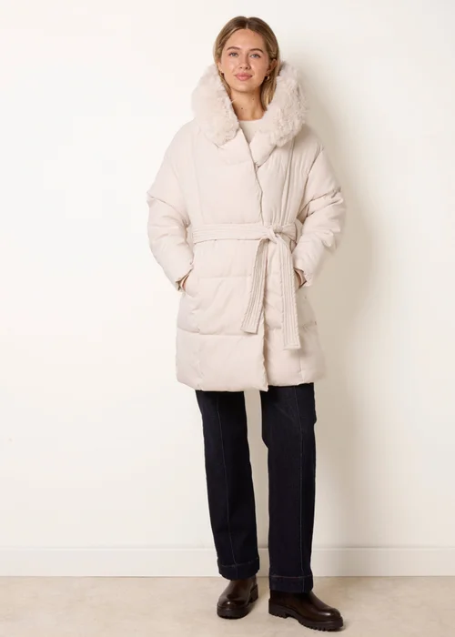 Blue Vanilla Stone Faux Fur Hood Short Puffer Coat - M Image 3