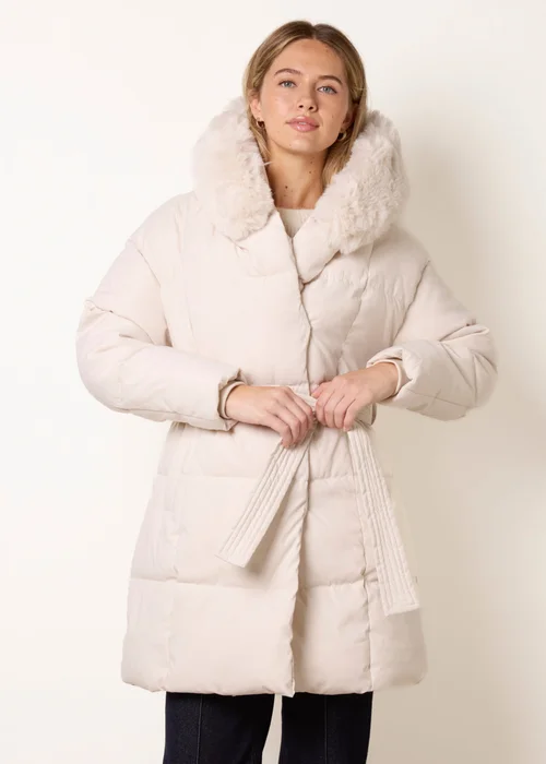 Blue Vanilla Stone Faux Fur Hood Short Puffer Coat - M Image 1