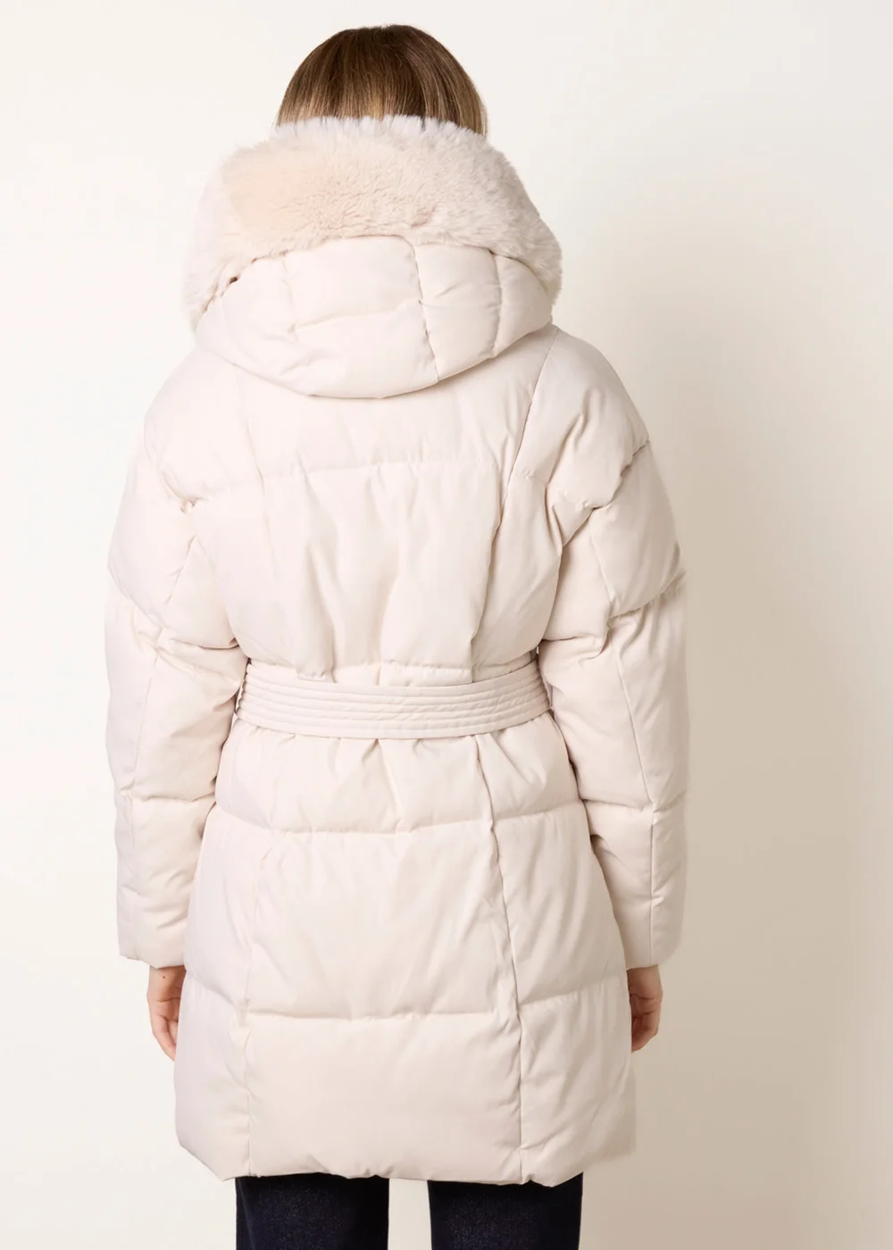 Blue Vanilla Stone Faux Fur Hood Short Puffer Coat - M Image 4