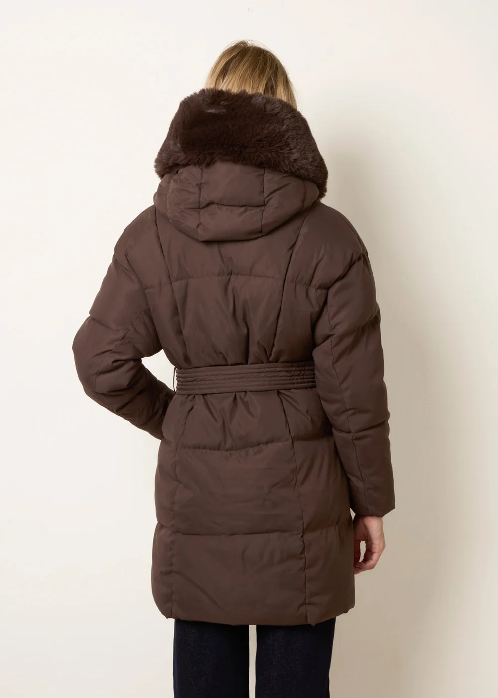 Blue Vanilla Brown Faux Fur Hood Short Puffer Coat - L Image 4