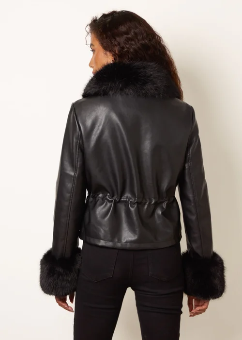 Blue Vanilla Black Faux Fur Trimmed Jacket - L Image 4