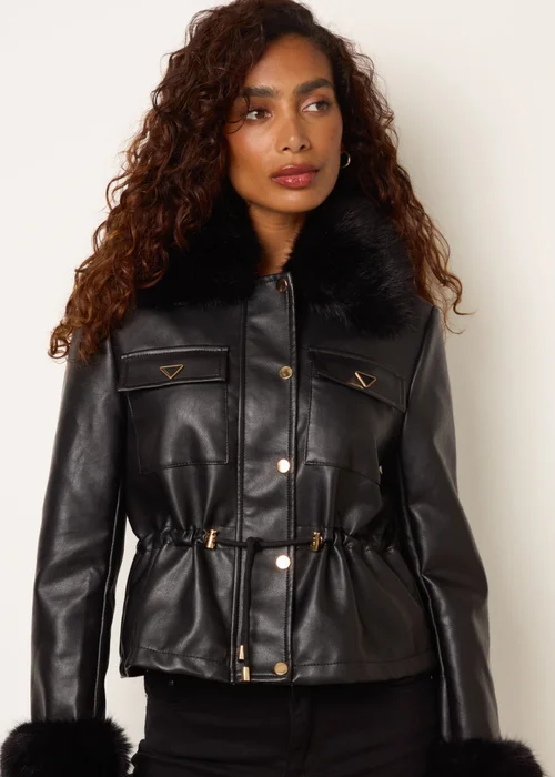 Blue Vanilla Black Faux Fur Trimmed Jacket - L Image 2