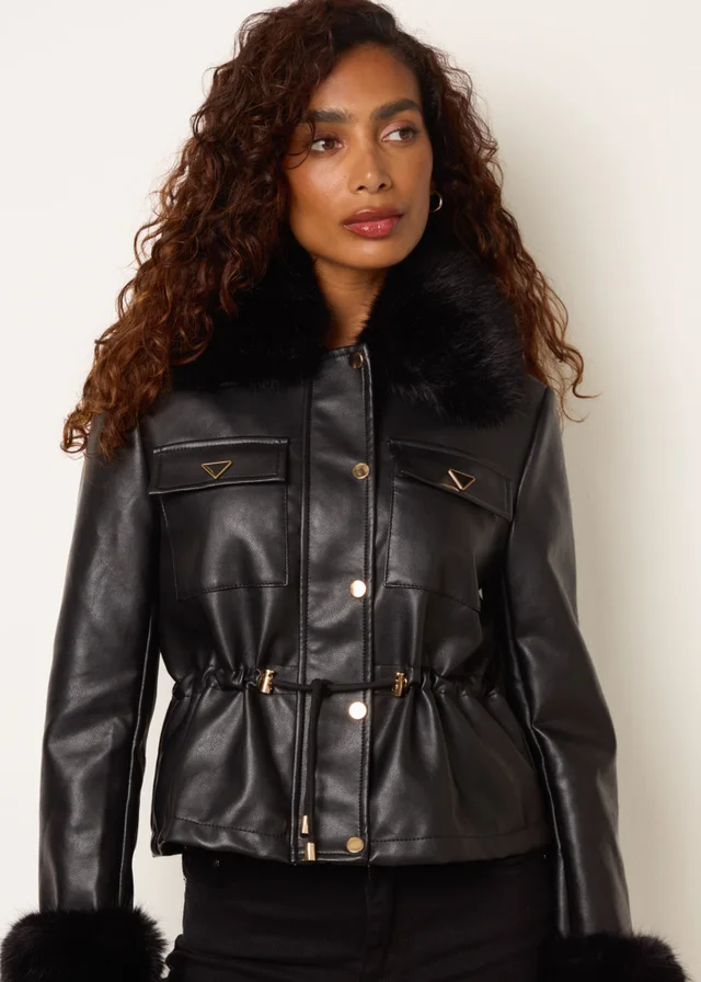 Blue Vanilla Black Faux Fur Trimmed Jacket