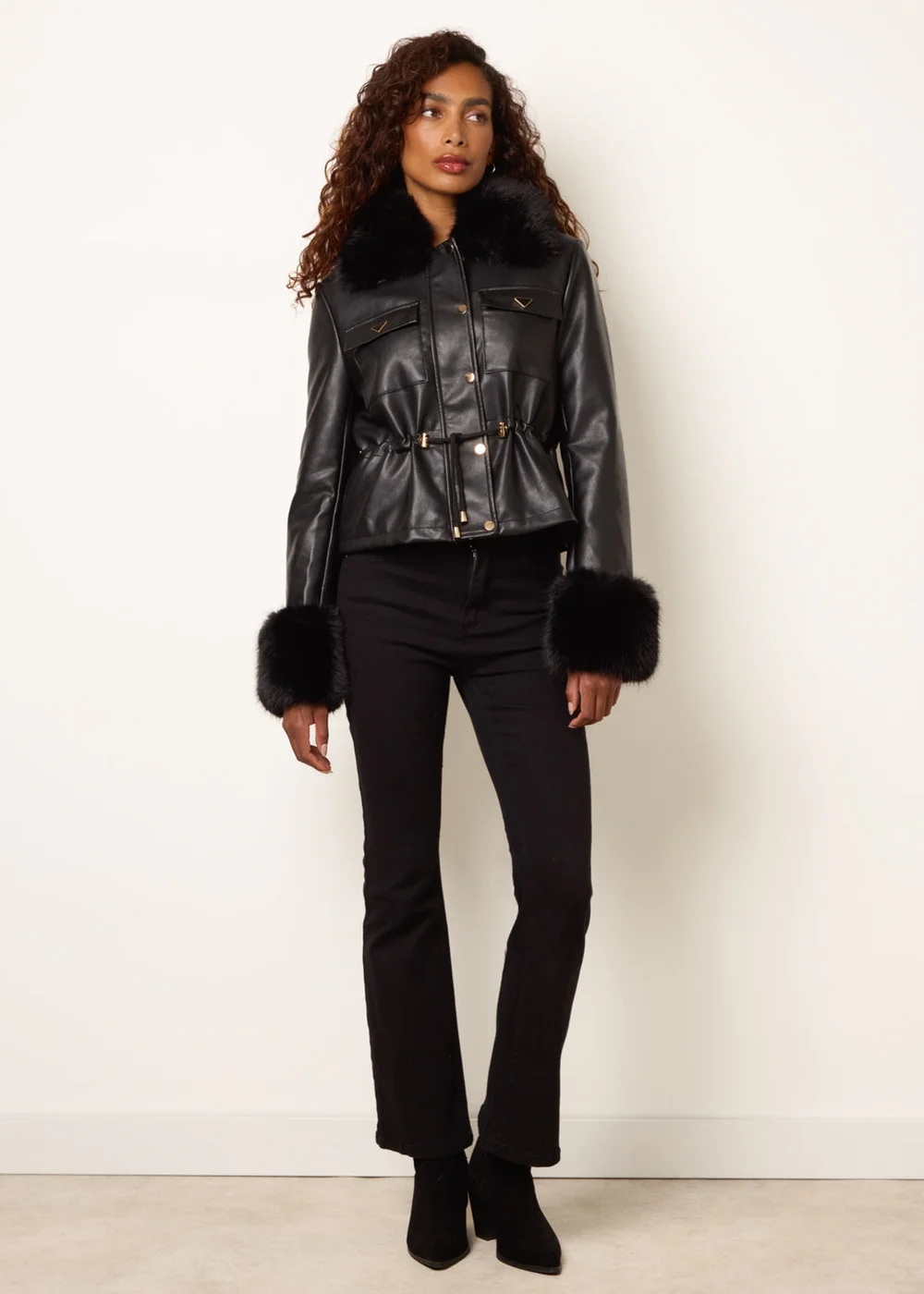 Blue Vanilla Black Faux Fur Trimmed Jacket - L Image 1