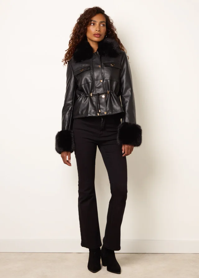 Blue Vanilla Black Faux Fur Trimmed Jacket