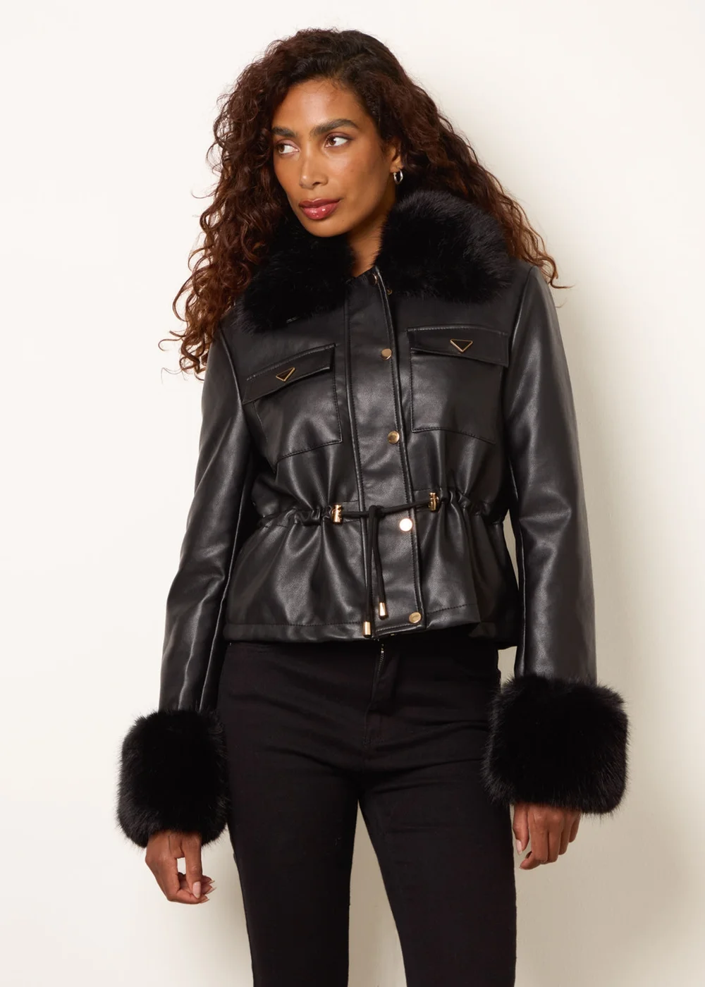 Blue Vanilla Black Faux Fur Trimmed Jacket - L Image 3