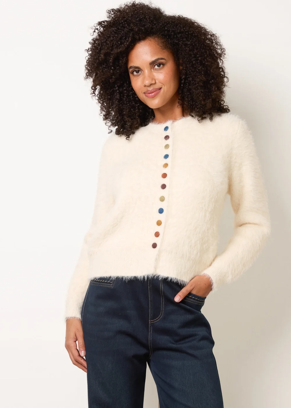 Blue Vanilla Cream Soft Round Neck Cardigan - S/M Image 2