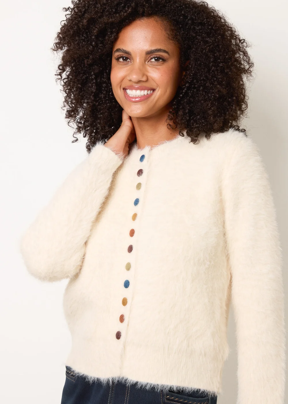 Blue Vanilla Cream Soft Round Neck Cardigan - S/M Image 1