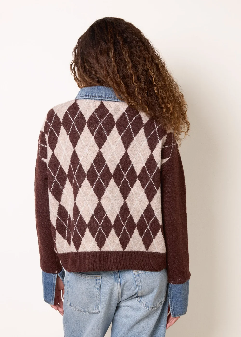 Blue Vanilla Brown Argyle Knit Polo Jumper - M/L Image 4