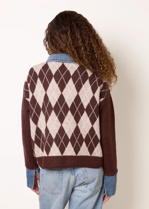 Blue Vanilla Brown Argyle Knit Polo Jumper - M/L Image 4