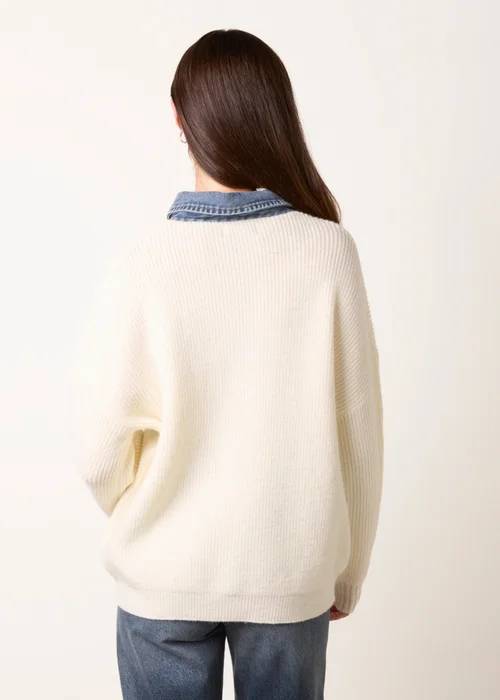 Blue Vanilla Cream Denim Collar & Pocket Detailed Jumper - One Size Image 4