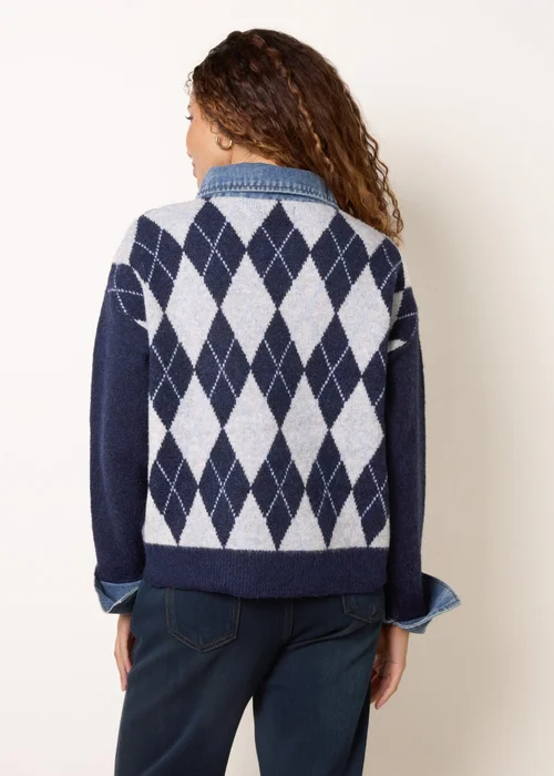 Blue Vanilla Navy Argyle Knit Polo Jumper - S/M Image 4
