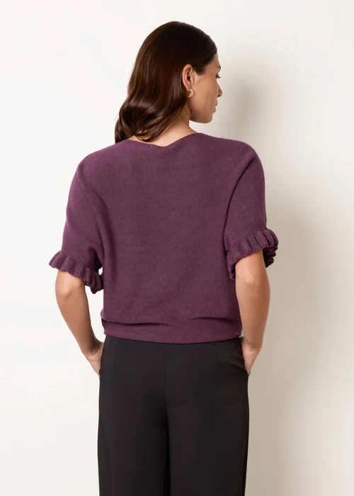 Blue Vanilla Purple Knitted Frill Sleeve Batwing Jumper - One Size Image 5