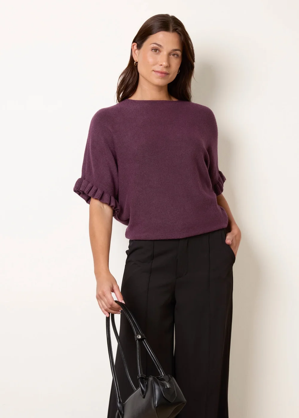 Blue Vanilla Purple Knitted Frill Sleeve Batwing Jumper - One Size Image 3