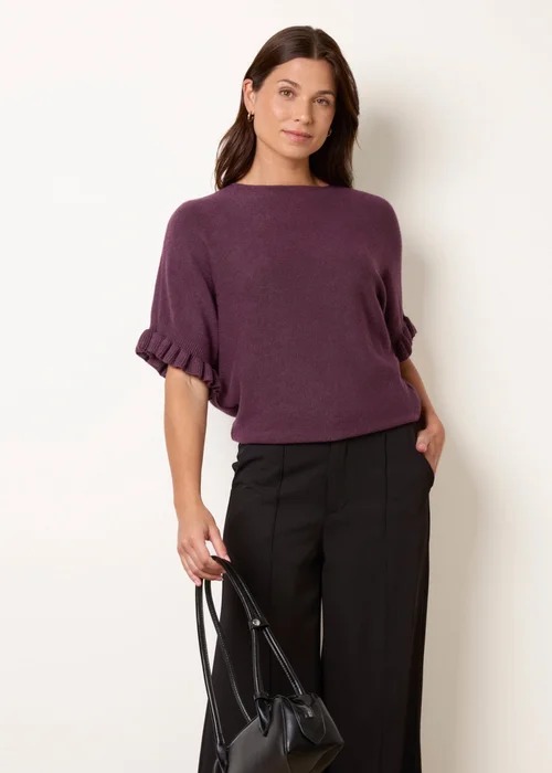 Blue Vanilla Purple Knitted Frill Sleeve Batwing Jumper - One Size Image 3