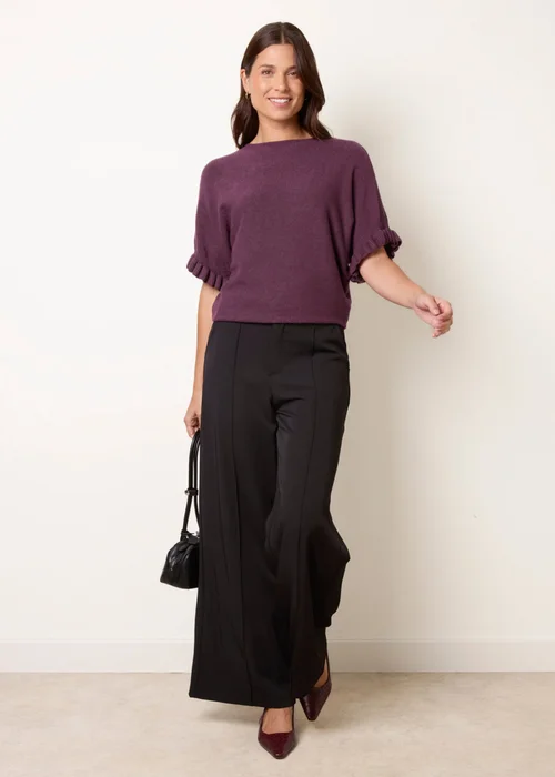 Blue Vanilla Purple Knitted Frill Sleeve Batwing Jumper - One Size Image 2