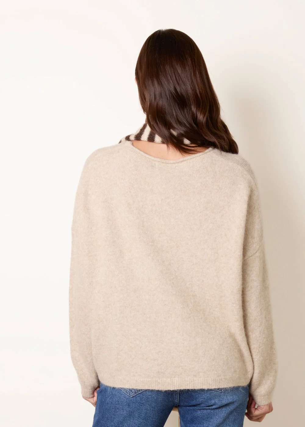 Blue Vanilla Beige Stripe 2 in 1 Scarf Jumper - One Size Image 4