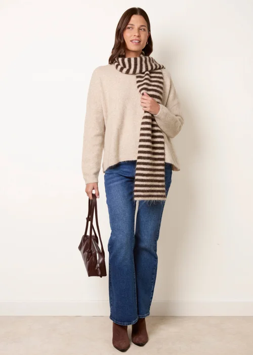 Blue Vanilla Beige Stripe 2 in 1 Scarf Jumper - One Size Image 3