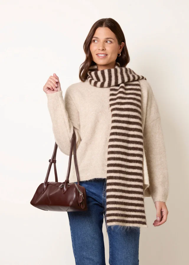 Blue Vanilla Beige Stripe 2 in 1 Scarf Jumper