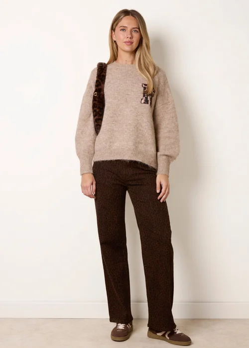 Blue Vanilla Beige Initial Leopard Embroidered Jumper - One Size Image 3