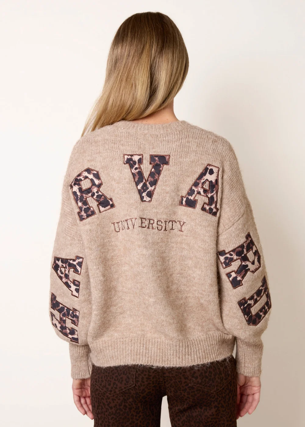 Blue Vanilla Beige Initial Leopard Embroidered Jumper - One Size Image 4
