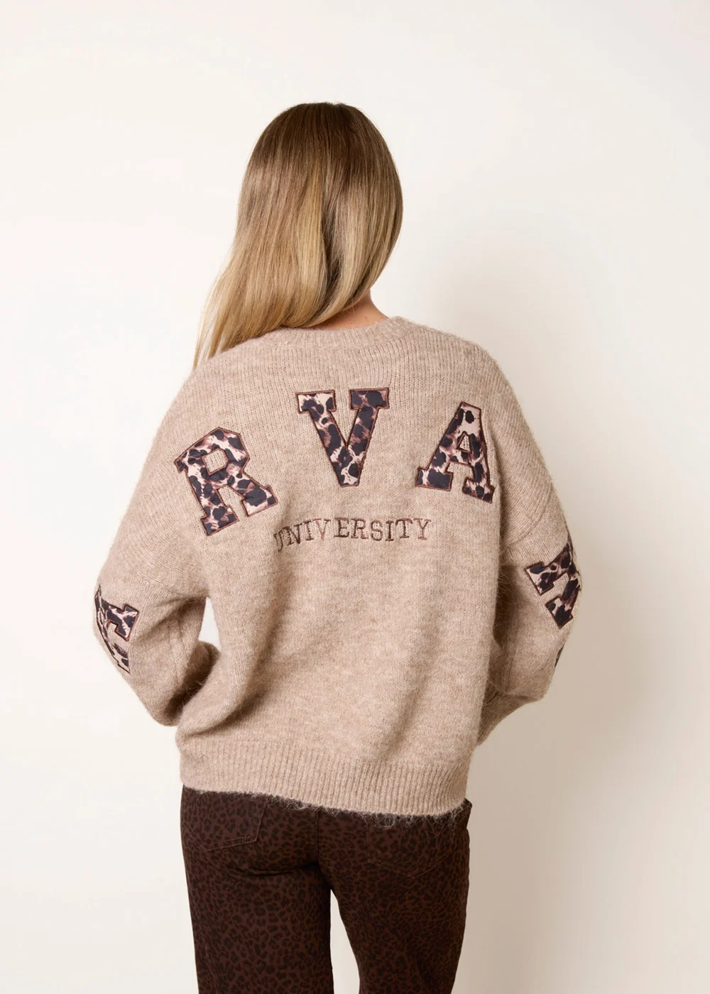 Blue Vanilla Beige Initial Leopard Embroidered Jumper - One Size Image 5