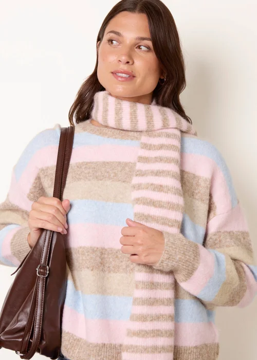 Blue Vanilla Beige Stripe 2 in 1 Scarf Jumper - One Size Image 1