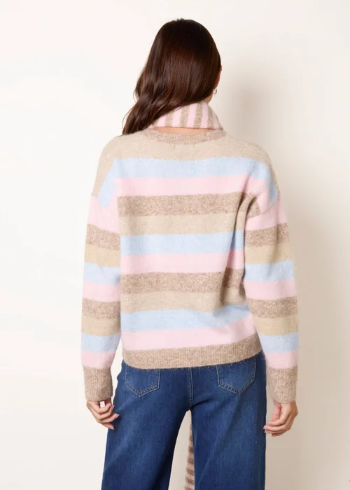 Blue Vanilla Beige Stripe 2 in 1 Scarf Jumper - One Size Image 4