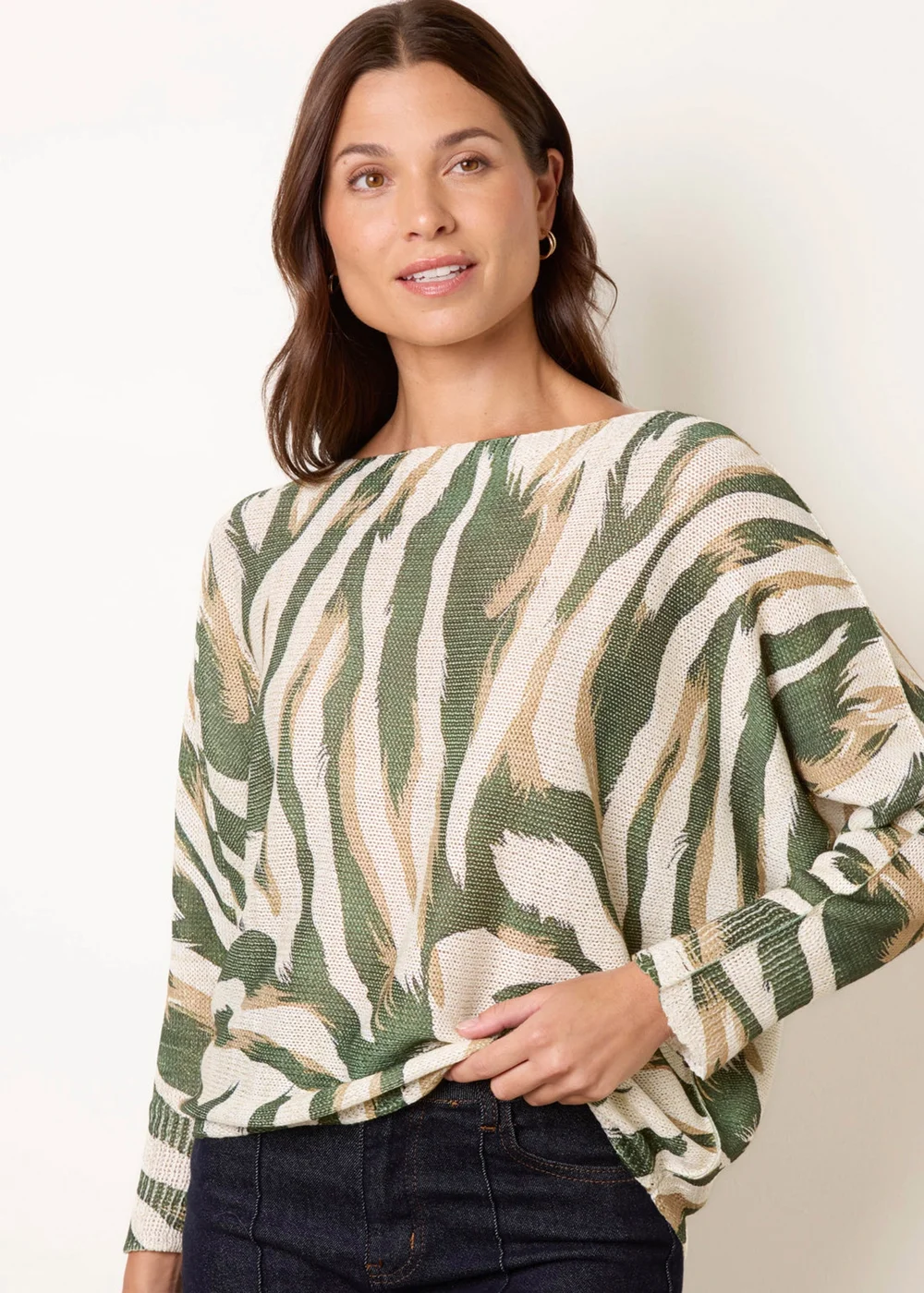 Blue Vanilla Khaki Metallic Batwing Foil Effect Jumper - One Size Image 1