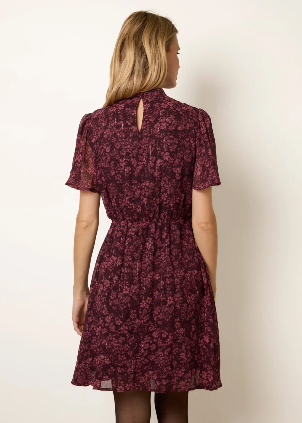 Blue Vanilla Multi High Neck Floral Metallic Mini Dress - XL Image 4