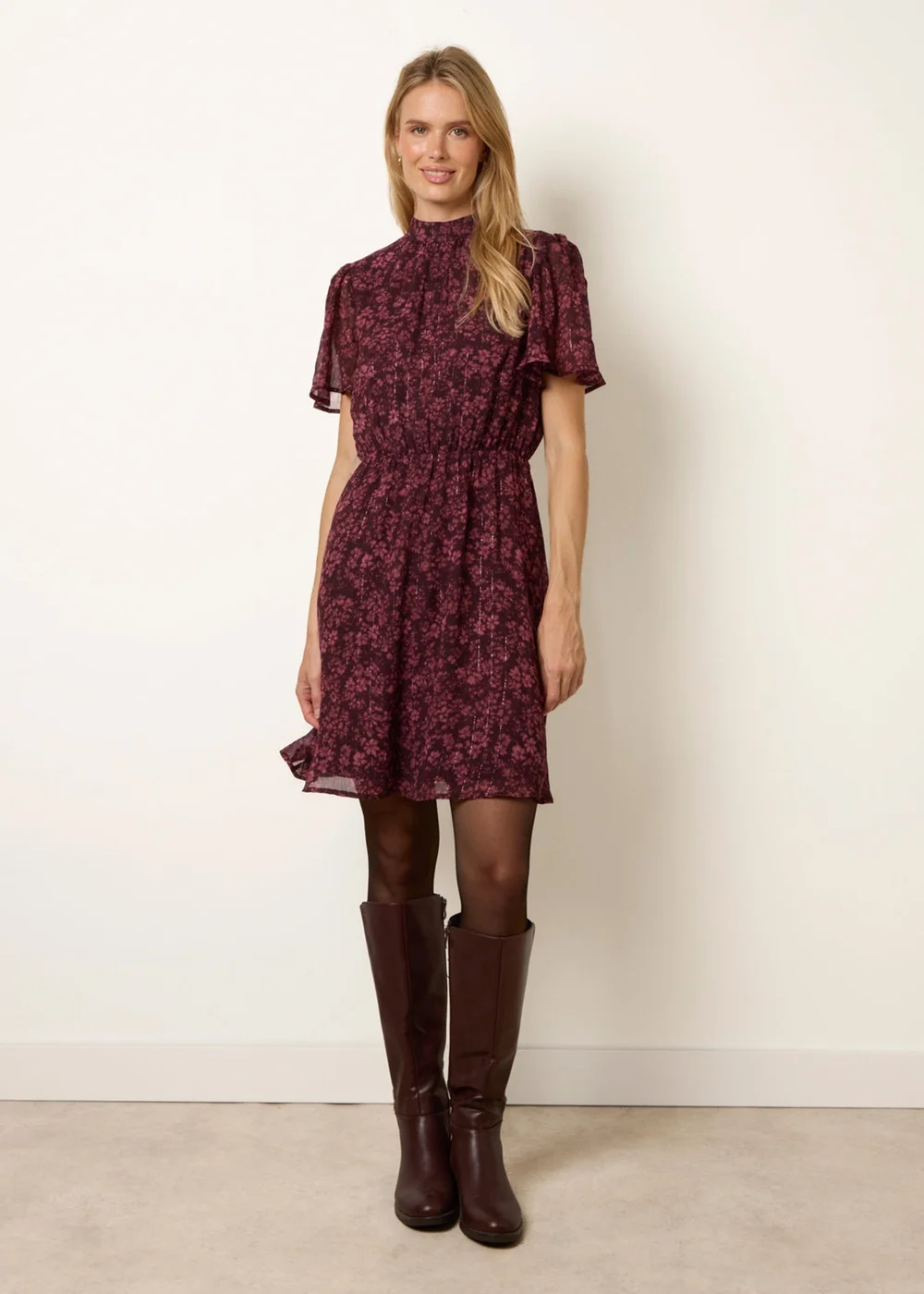 Blue Vanilla Multi High Neck Floral Metallic Mini Dress - XL Image 3