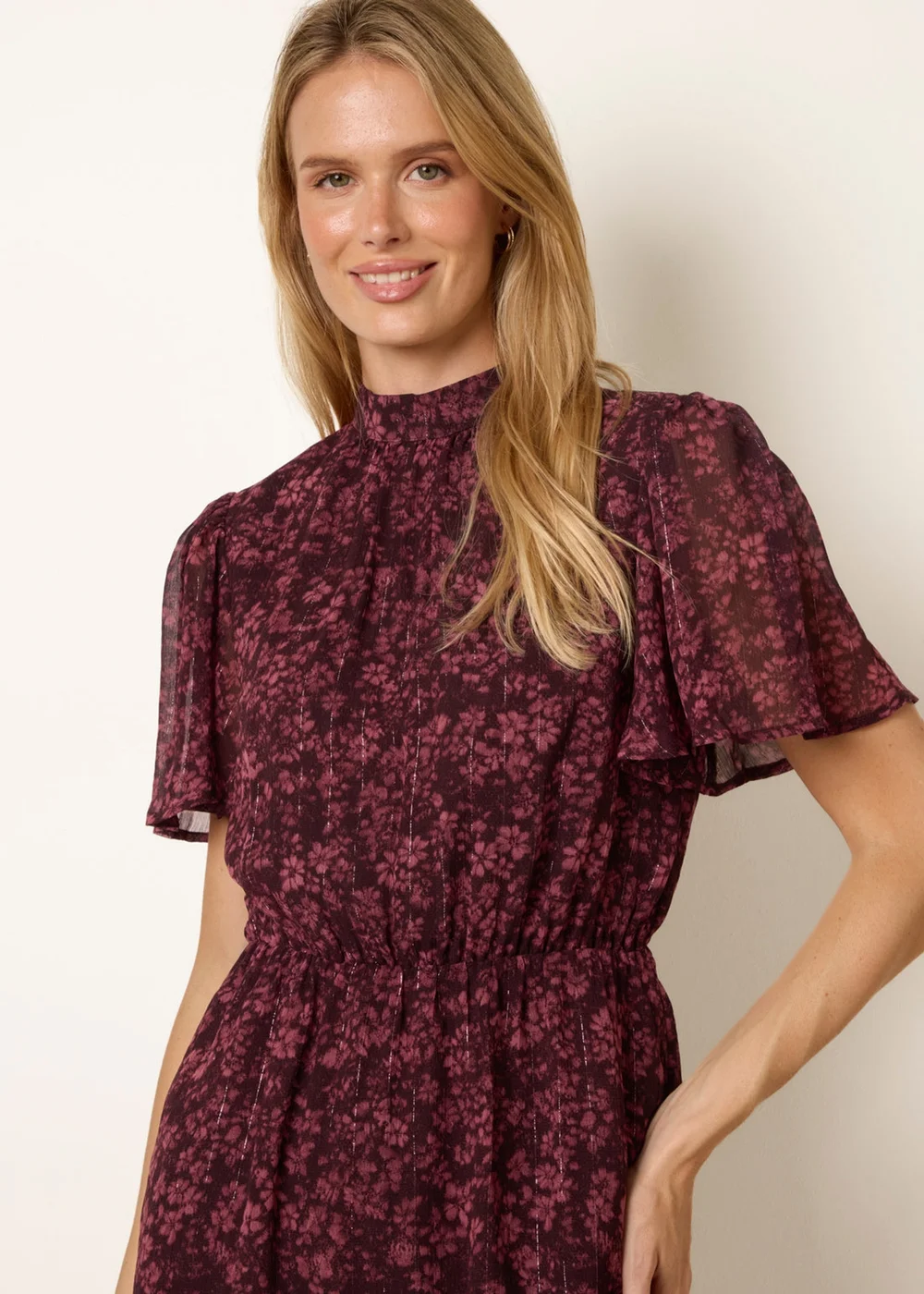 Blue Vanilla Multi High Neck Floral Metallic Mini Dress - XL Image 2