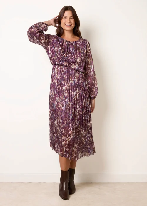 Blue Vanilla Purple Metallic Leopard Print Pleated Scoop Pleated Dress - S Image 3
