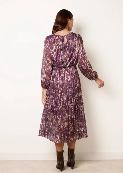 Blue Vanilla Purple Metallic Leopard Print Pleated Scoop Pleated Dress - S Image 4