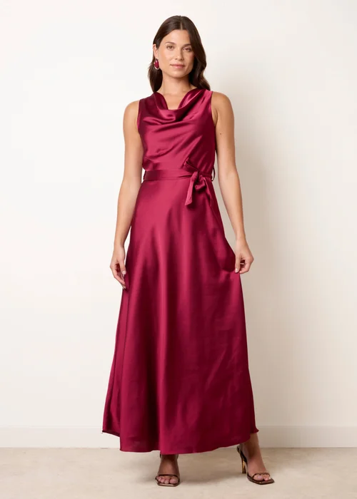 Blue Vanilla Burgundy Satin Cowl Neck Dress - S Image 3
