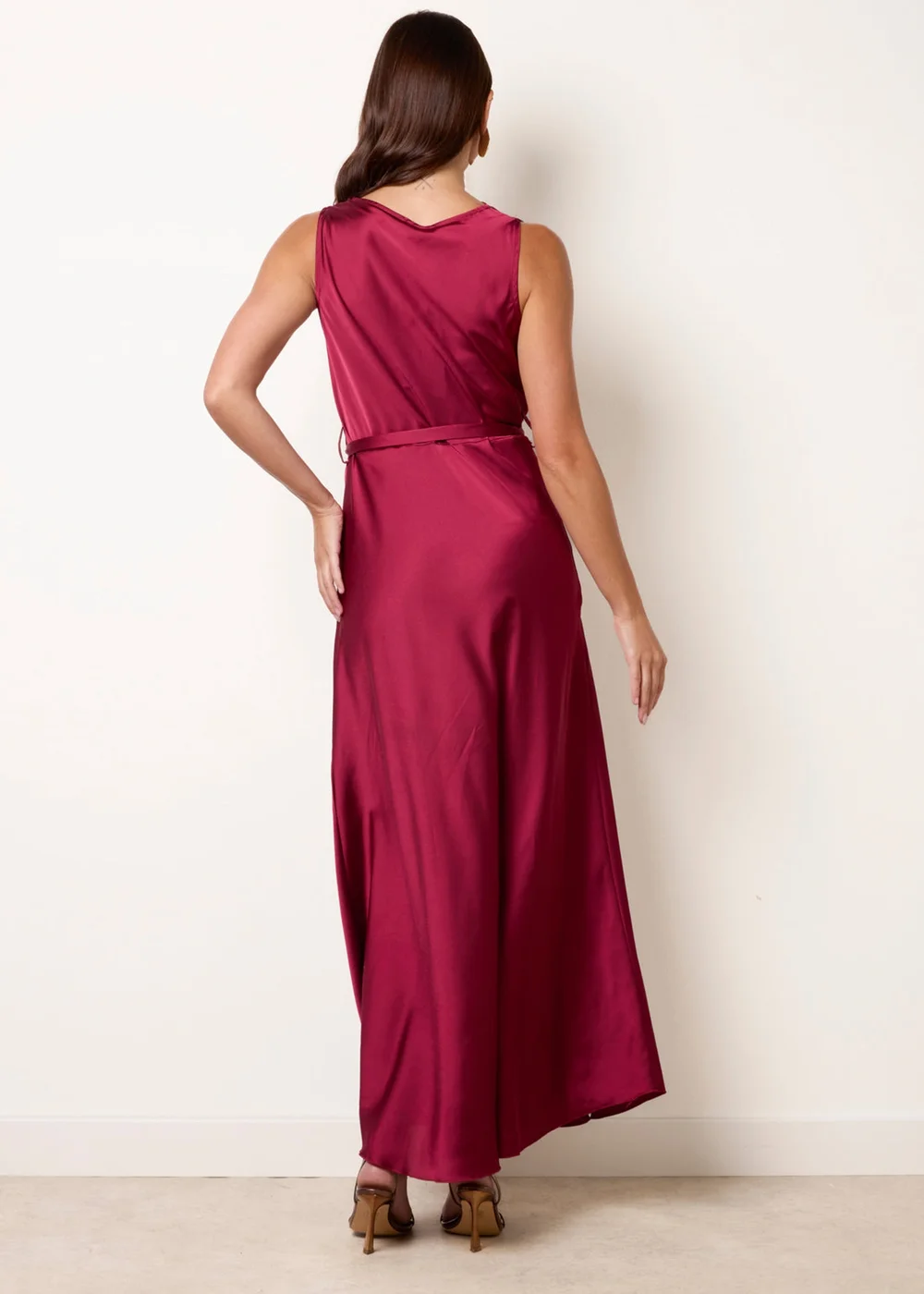 Blue Vanilla Burgundy Satin Cowl Neck Dress - S Image 4