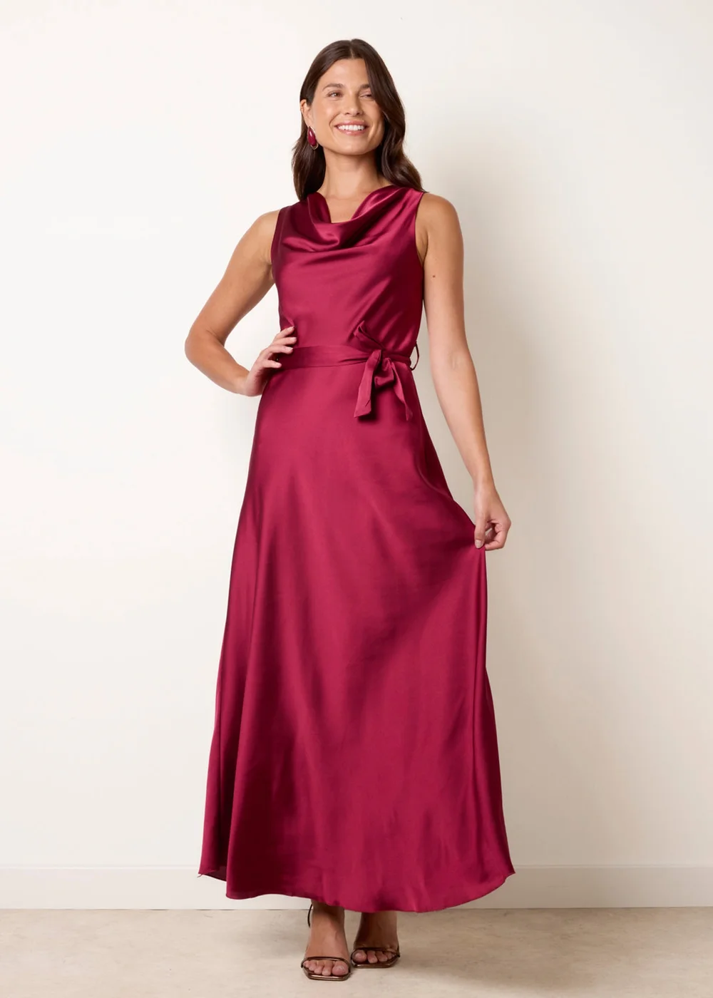 Blue Vanilla Burgundy Satin Cowl Neck Dress - S Image 1