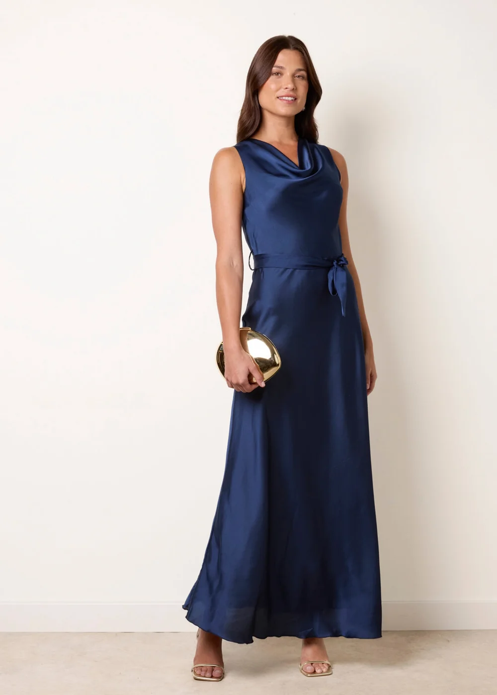 Blue Vanilla Navy Satin Cowl Neck Dress - M Image 1