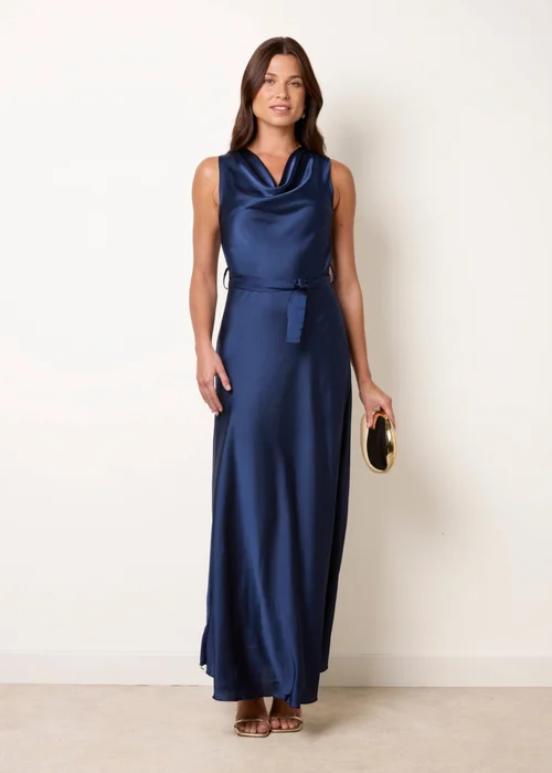 Blue Vanilla Navy Satin Cowl Neck Dress - M Image 3