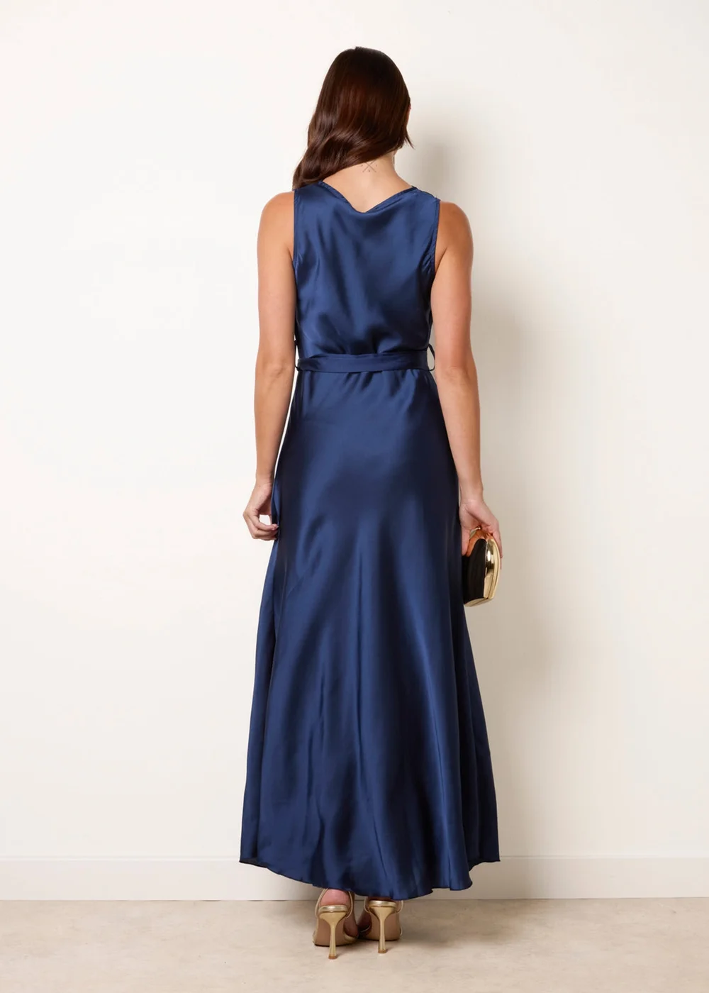 Blue Vanilla Navy Satin Cowl Neck Dress - M Image 4