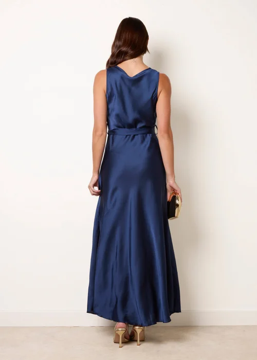 Blue Vanilla Navy Satin Cowl Neck Dress - M Image 4