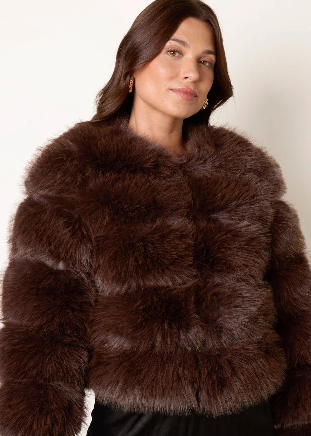 Blue Vanilla Brown Faux Fur Short Coat - S Image 1