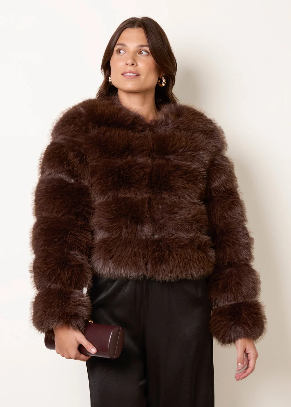 Blue Vanilla Brown Faux Fur Short Coat - S Image 2