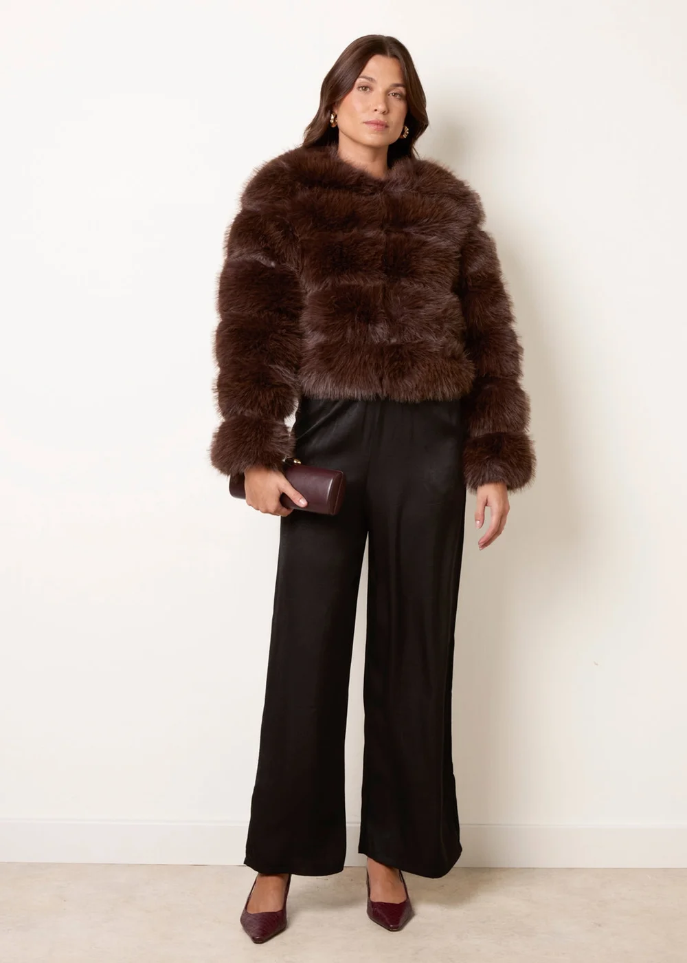 Blue Vanilla Brown Faux Fur Short Coat - S Image 3