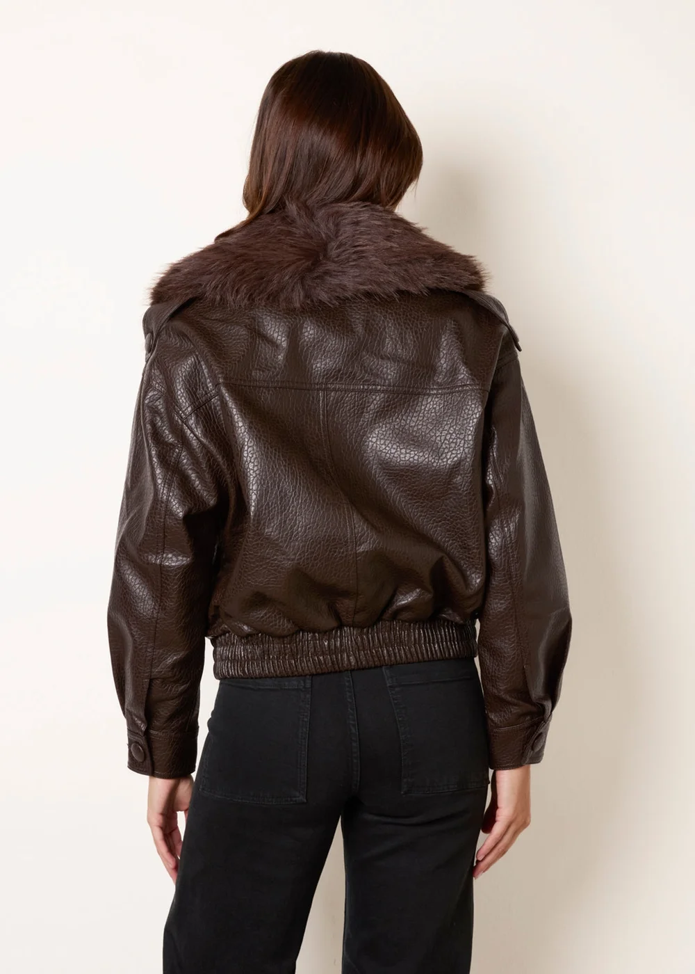 Blue Vanilla Brown Faux Fur Collar Button Up Jacket - S Image 4