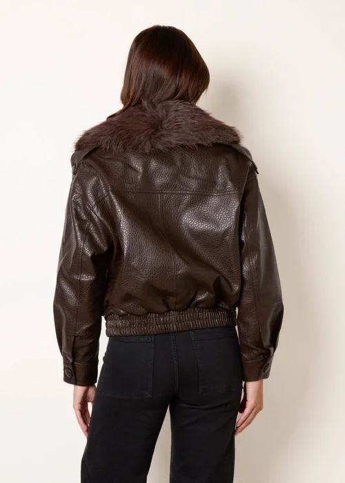 Blue Vanilla Brown Faux Fur Collar Button Up Jacket - S Image 4