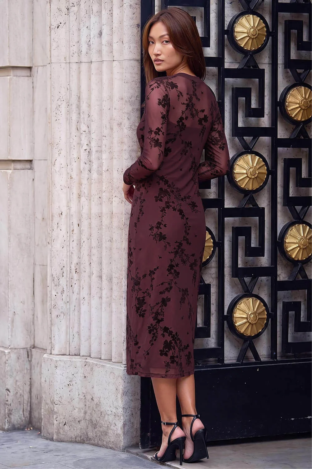 Roman Wine Floral Mesh Midi Dress - 10 Image 3