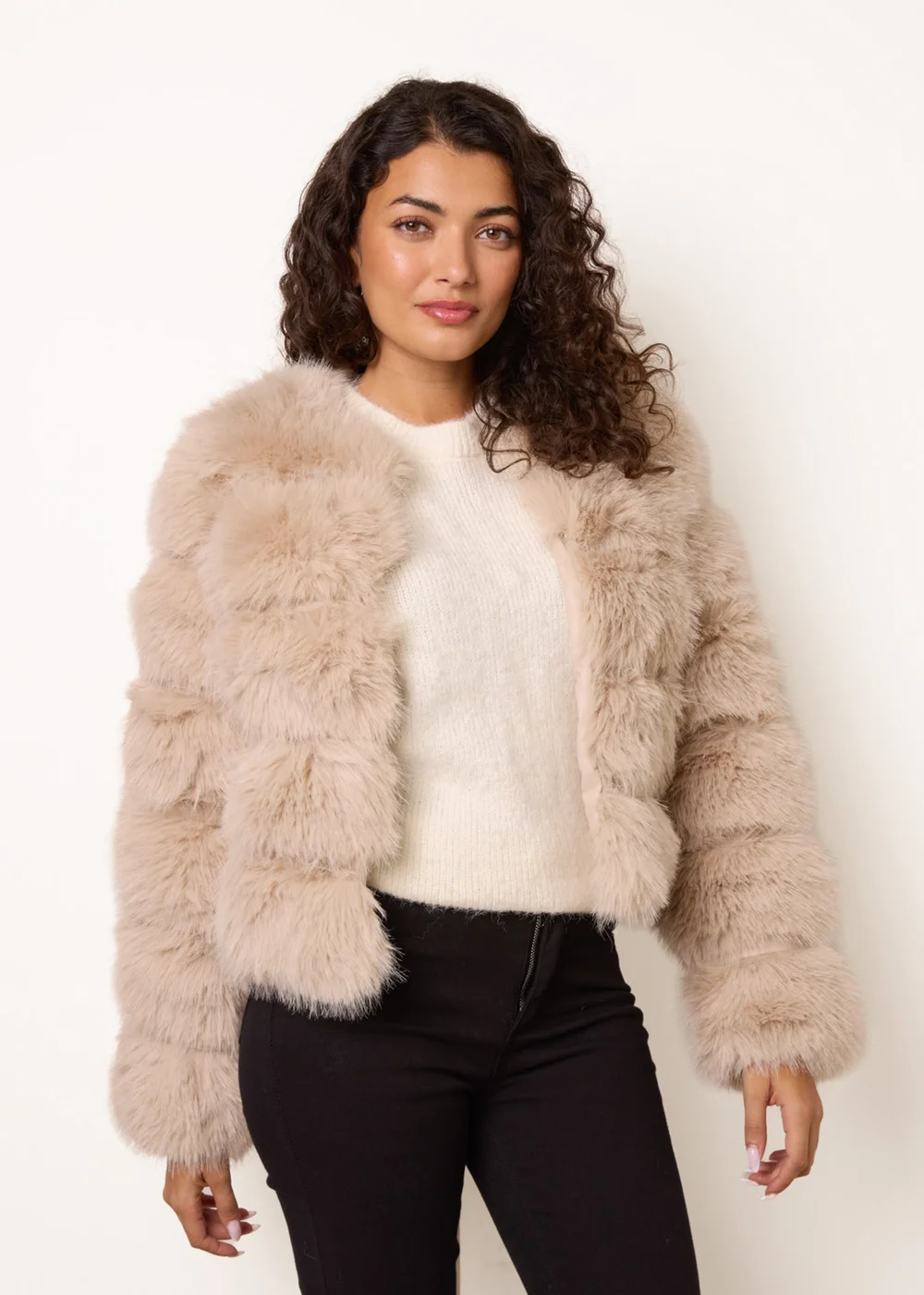 Blue Vanilla Beige Faux Fur Short Coat - S Image 1