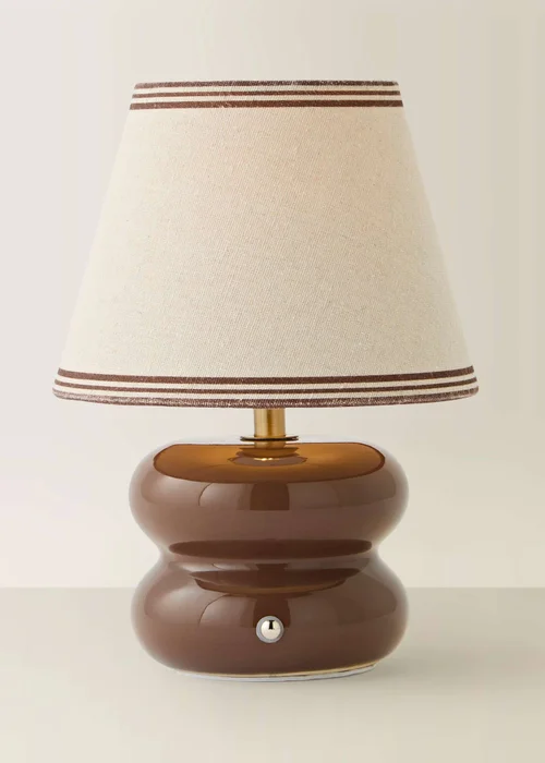 ValueLights Gia Brown Ceramic Stacked Rechargeable Table Lamp with Triple Trim Shade - One Size Image 3